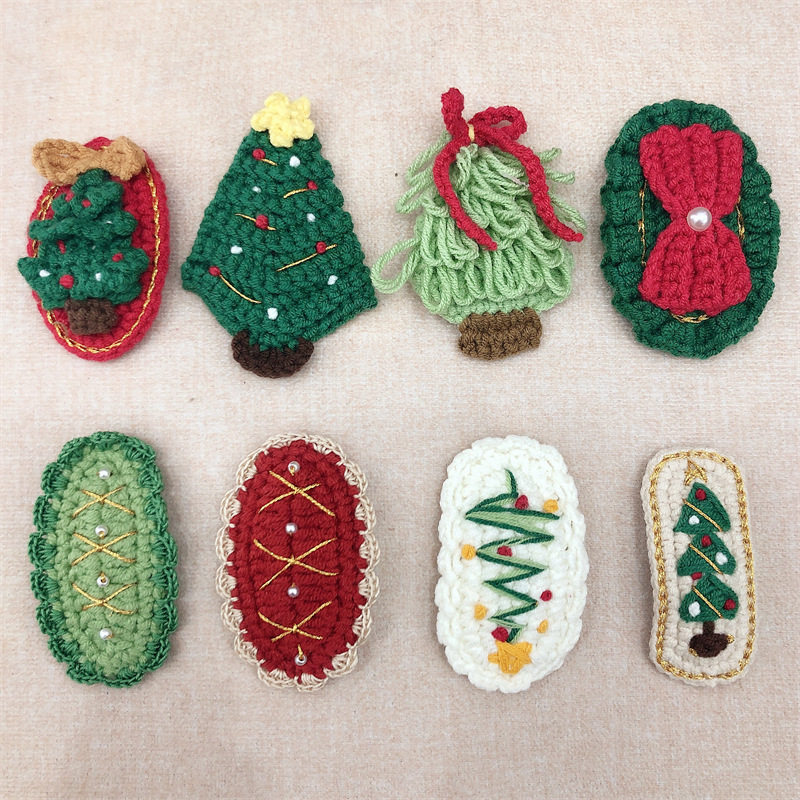 圣诞儿童布艺发夹 甜美可爱女童毛线针织圣诞树BB夹发饰品