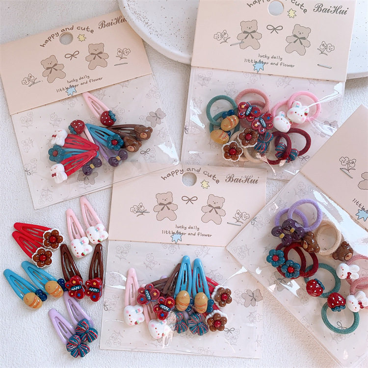 儿童可爱卡通动物发夹拇指发圈小女孩刘海碎发BB夹扎头发皮筋头绳