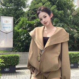 套装 实拍 外套抽绳短裤 韩系休闲宽松连帽卫衣开衫 白女美学