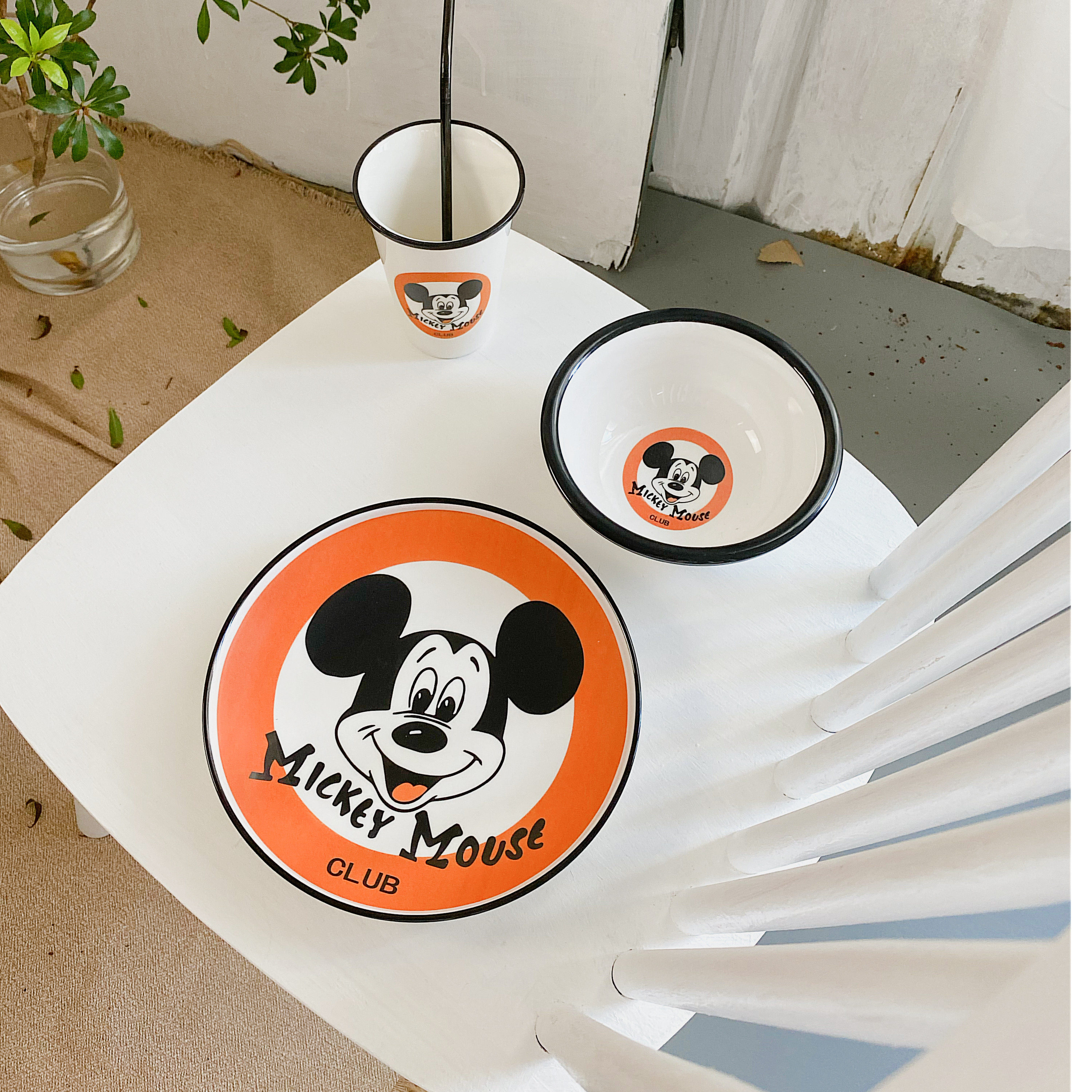 Cartoon ceramic bowl and dish breakfast set for one person