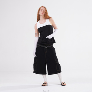 Rockrio 黑白假两件拼接口袋背心 Rarelicold