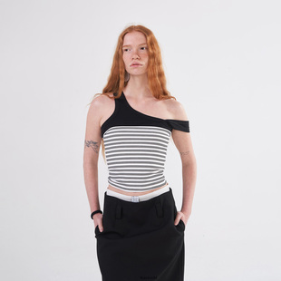 Rockrio 掉肩拼接条纹背心 Rarelicold