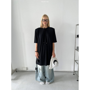 连衣裙 圆珠抽拉领垫肩短袖 Rockrio Rarelicold