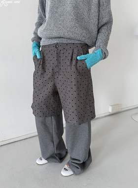 Rockrio Rarelicold 假两件一体休闲卫裤 波点灰色