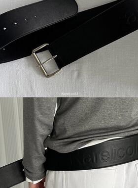 Rockrio Rarelicold 宽版logo做旧皮带 牛皮装饰腰带