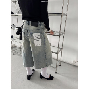 七分裤 水洗撕拉边阔腿低裆牛仔裤 Rarelicold Rockrio