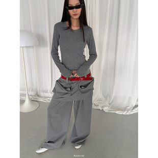 打底衫 Rockrio 螺纹长袖 基础圆领修身 灰色黑色 Rarelicold