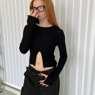 打底羊毛针织衫 Rockrio 长袖 倒开叉修身 毛衣 Rarelicold