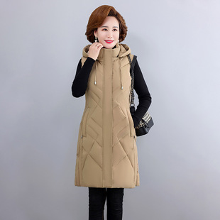 中老年女装秋冬羽绒马甲女中长款羽绒服可拆卸帽40岁50妈妈