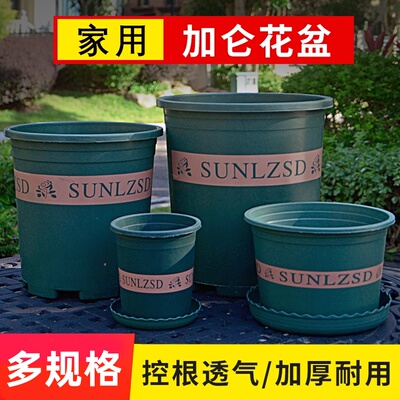 加仑盆绿色印花带托盘圆形花盆