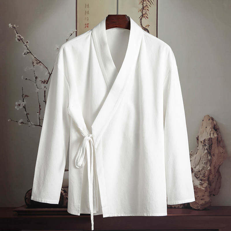 由天丨紫薇讳新中式男装假两件唐装汉服居士服青年大码中国风衬衫