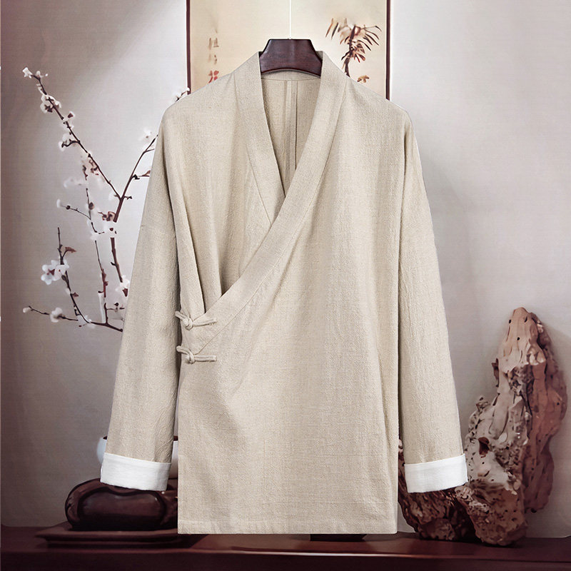 由天丨新中式风改良汉服男士亚麻居士服复古禅意男装棉麻长袖外套