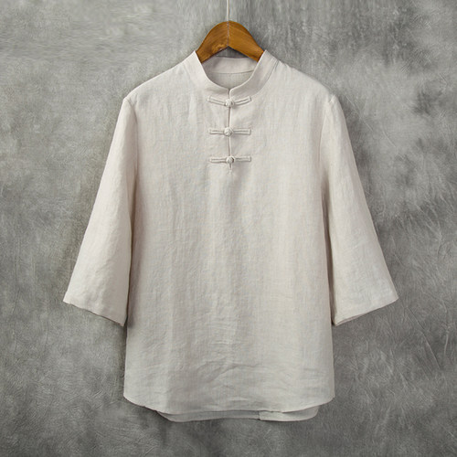 中国风男装七分袖亚麻T恤