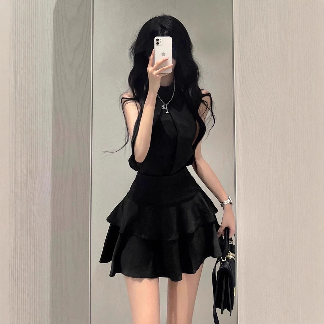 无袖挂脖背心上衣女夏季小个子套背心吊带