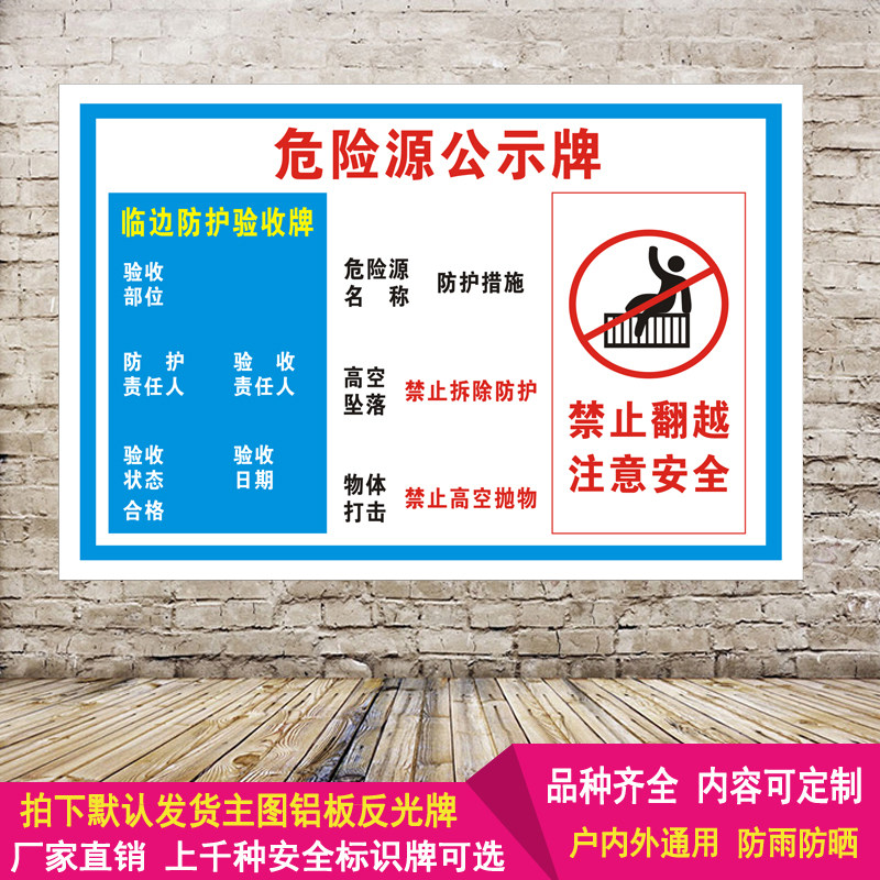 危险源公示临边防护告知牌铝板反光警示牌标识提示牌设备施工定制