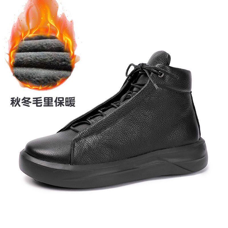AUTUMN AND WINTER NEW VINTAGE LEATHER BOOTS MENS BRITISH PLATFORM CASUAL HIGH-TOP SHOES COWHIDE MARTIN BOOTS AND FLEECE MENS BOOTS COTTON