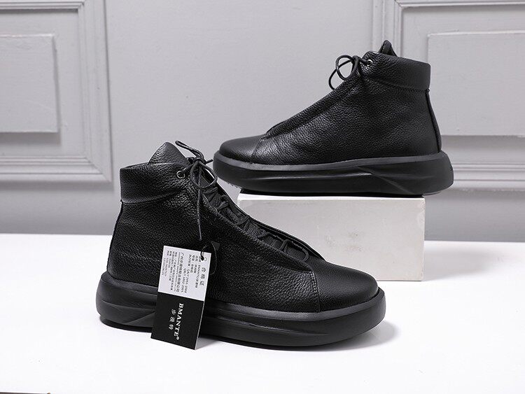 AUTUMN AND WINTER NEW VINTAGE LEATHER BOOTS MENS BRITISH PLATFORM CASUAL HIGH-TOP SHOES COWHIDE MARTIN BOOTS AND FLEECE MENS BOOTS COTTON
