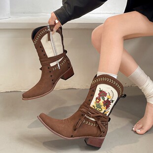 女王范复古民族风增高马丁靴女款夏季2025新款配裙子粗跟圆头