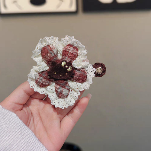 念念不忘~百搭格子花朵发卡森系甜美复古减龄鸭嘴夹发夹边夹头饰