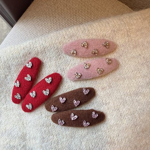 秋冬毛呢爱心水钻BB夹复古甜美闪钻椭圆形掰掰夹边夹高级感碎发夹