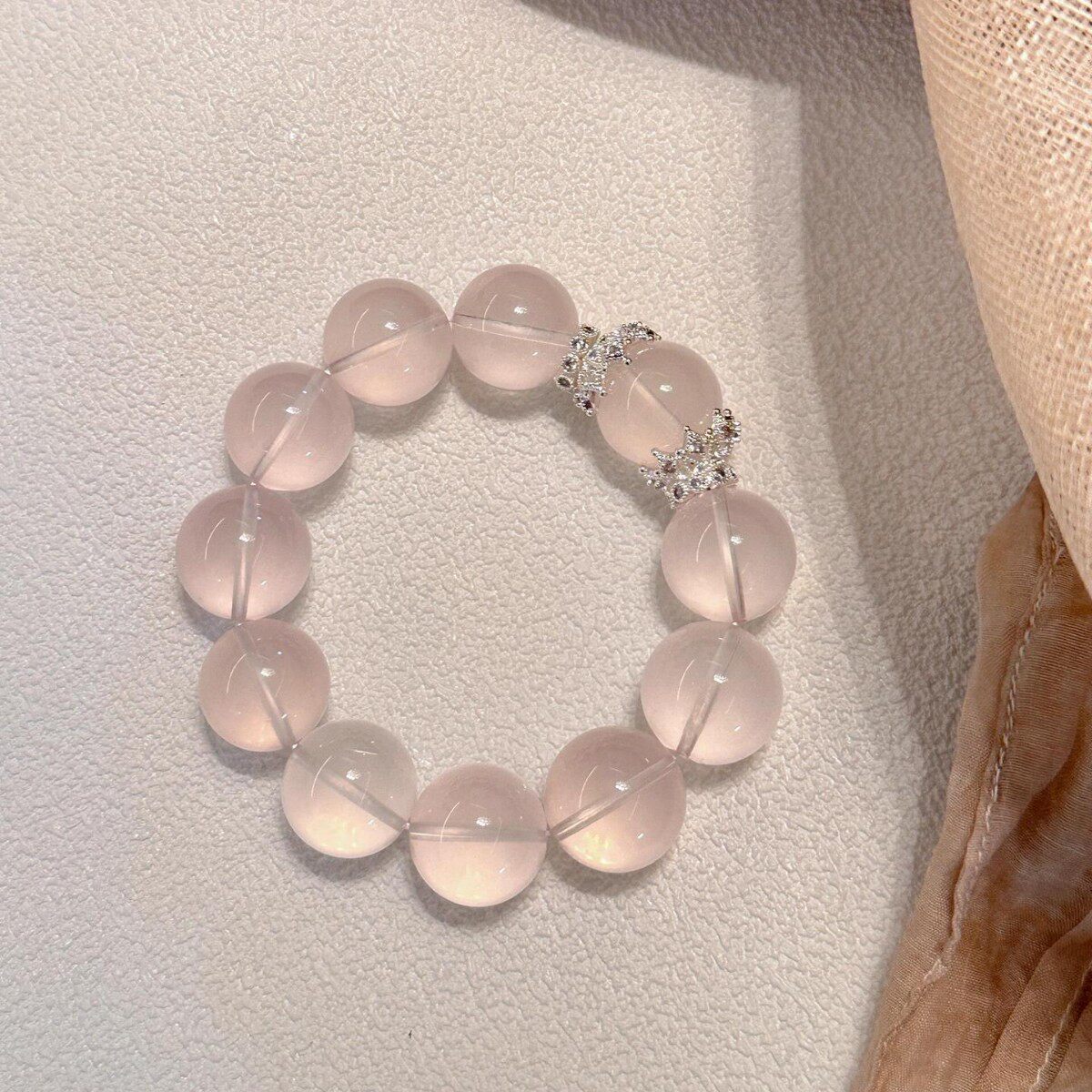 天然冰种星光粉晶手链六芒星莫桑比克单圈粉水晶手串芙蓉石礼物女