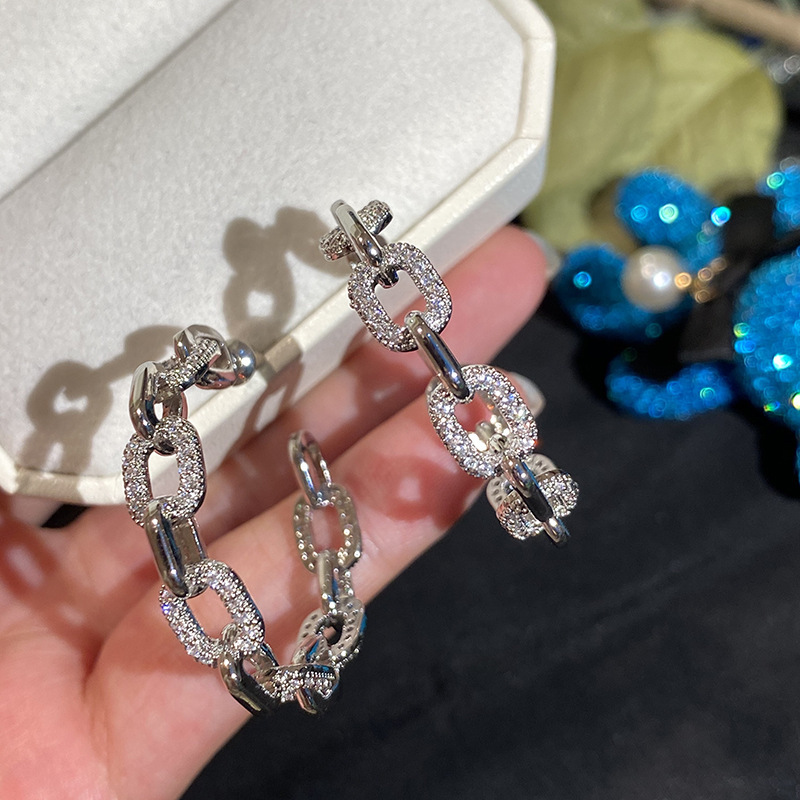 简约夸张C形粗链条耳环时髦叠带百搭锁链冷淡风复古风银针走秀款