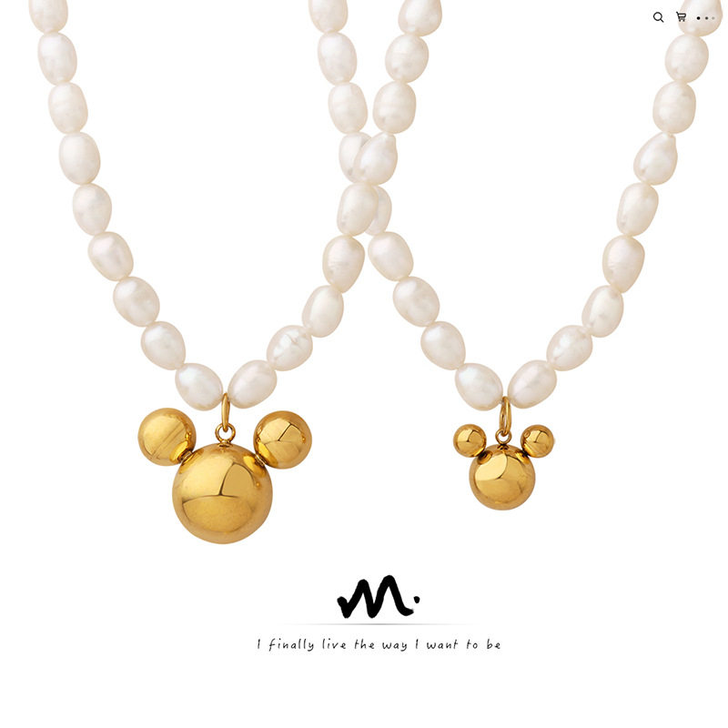 个性卡通米老鼠大小款淡水珍珠项链高级感时尚可爱潮流颈链首饰品