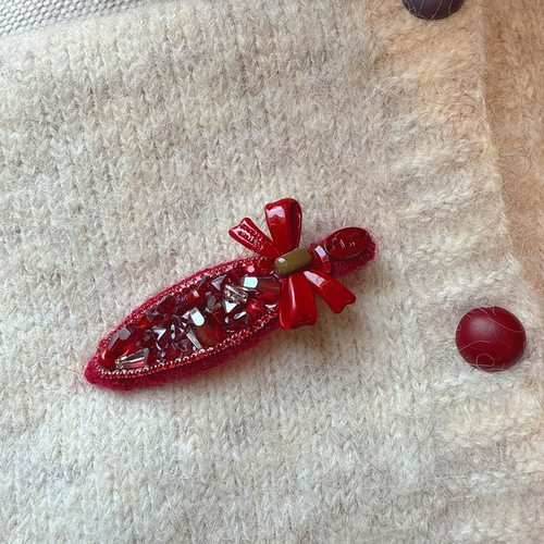 韩系红色水钻椭圆蝴蝶结发夹女侧边刘海夹气质头饰新年发卡鸭嘴夹