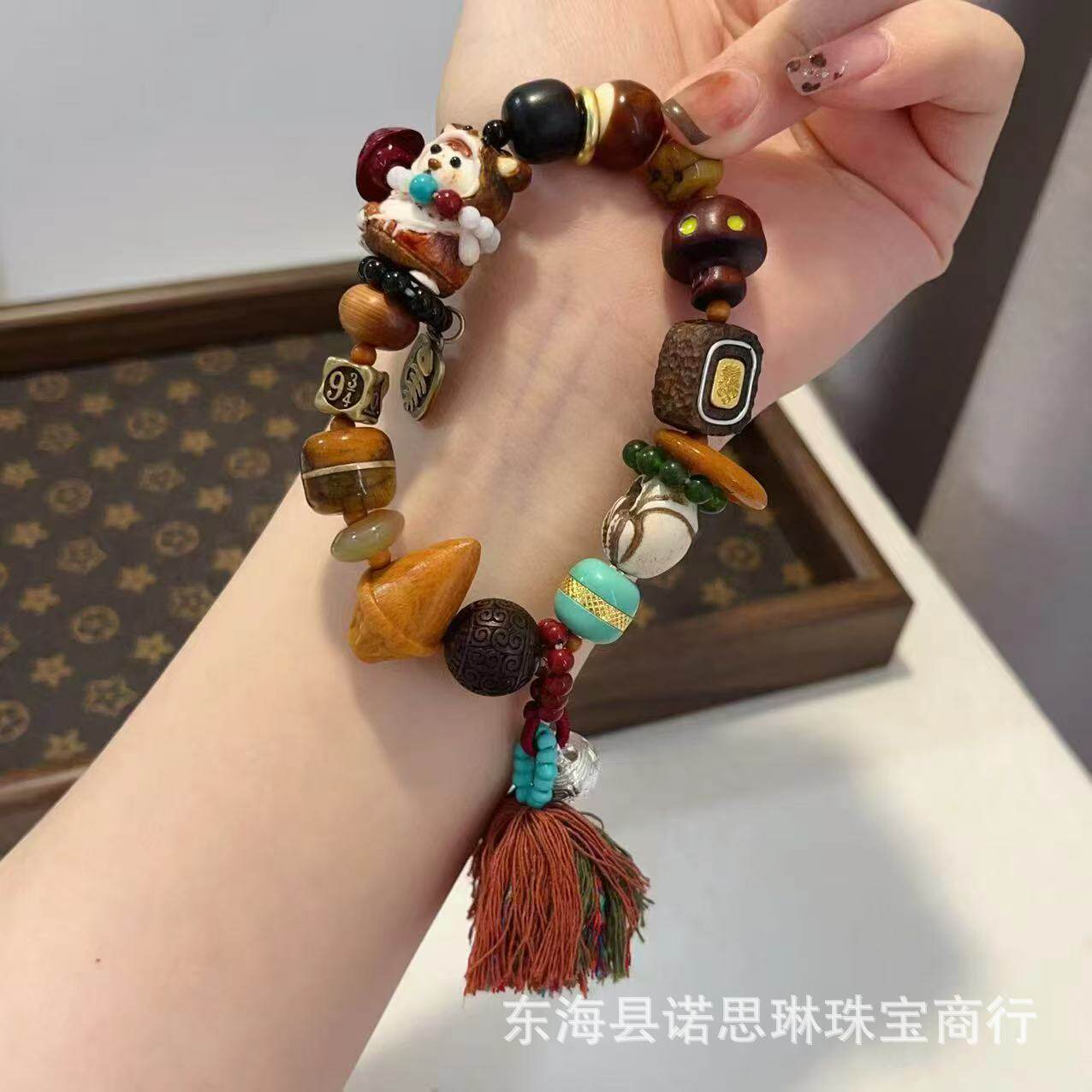 鹿角根付熊熊多宝手链 搭配驼骨 竹节 沉香回纹珠 纯铜 时尚手串