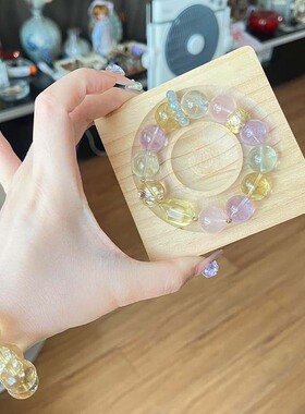 【清柠晚风】2026天然紫水晶绿萤石柠檬晶手串设计感多宝水晶手链
