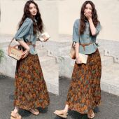 牛仔衬衫 短袖 碎花半身裙两件套 裙女夏2025新款 成套搭配超好看套装