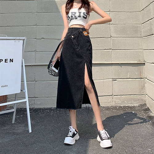 高腰侧开叉牛仔半身裙女夏2025年新款设计感显瘦a字包臀中长裙子