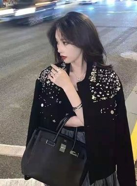 春秋ins法式高端重工烫钻小香风轻奢牛仔外套女短款休闲复古夹克