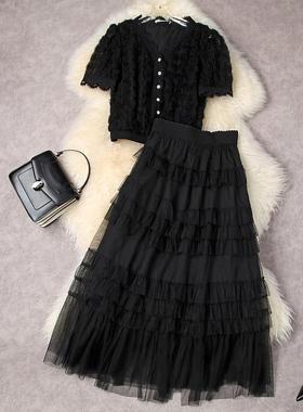 今年流行漂亮套装裙成套搭配减龄小香风法式炸街蛋糕裙两件套女夏