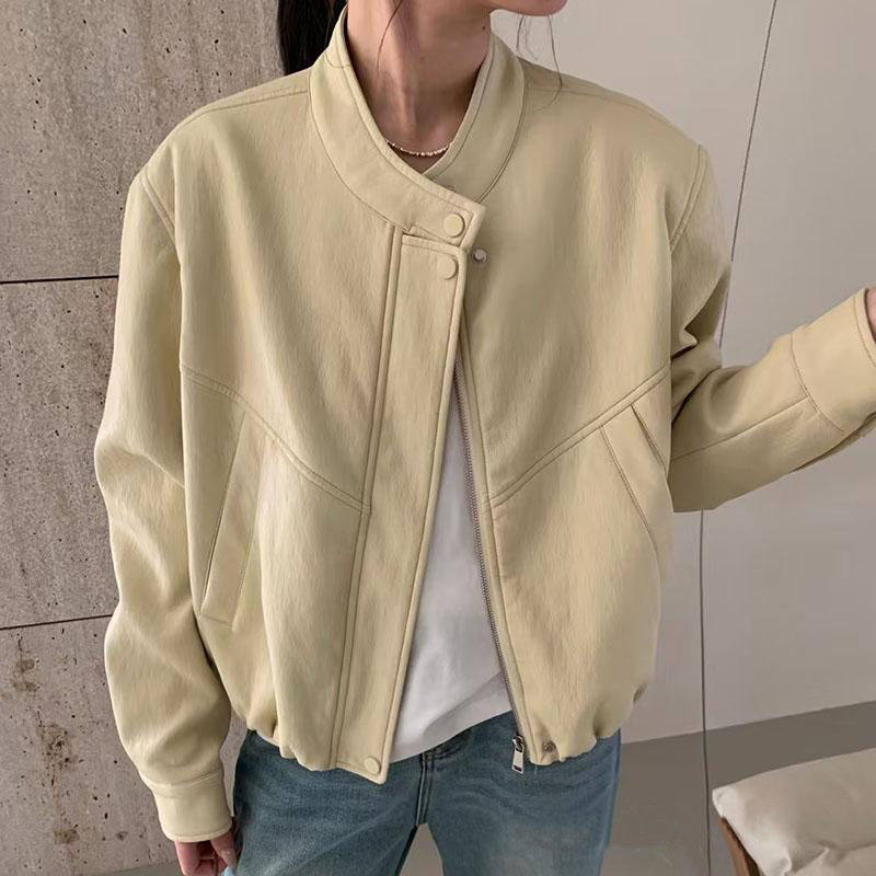 2025春新款长袖短款拉链蛋白皮韩版宽松休闲外套女PU皮夹克外套潮,女装/女士精品,皮衣,淘宝优惠券,粉丝福利购,淘宝优惠卷