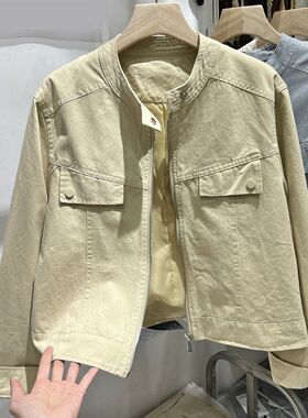 韩版水洗复古做旧牛仔短款外套女2025春季新款纯色港式小个子上衣