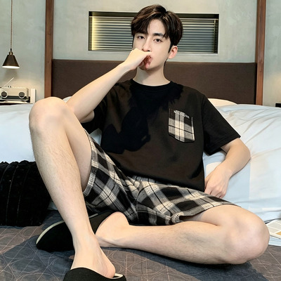 100%纯棉睡衣男士夏季短袖夏天可外穿休闲宽松薄款全棉家居服套装