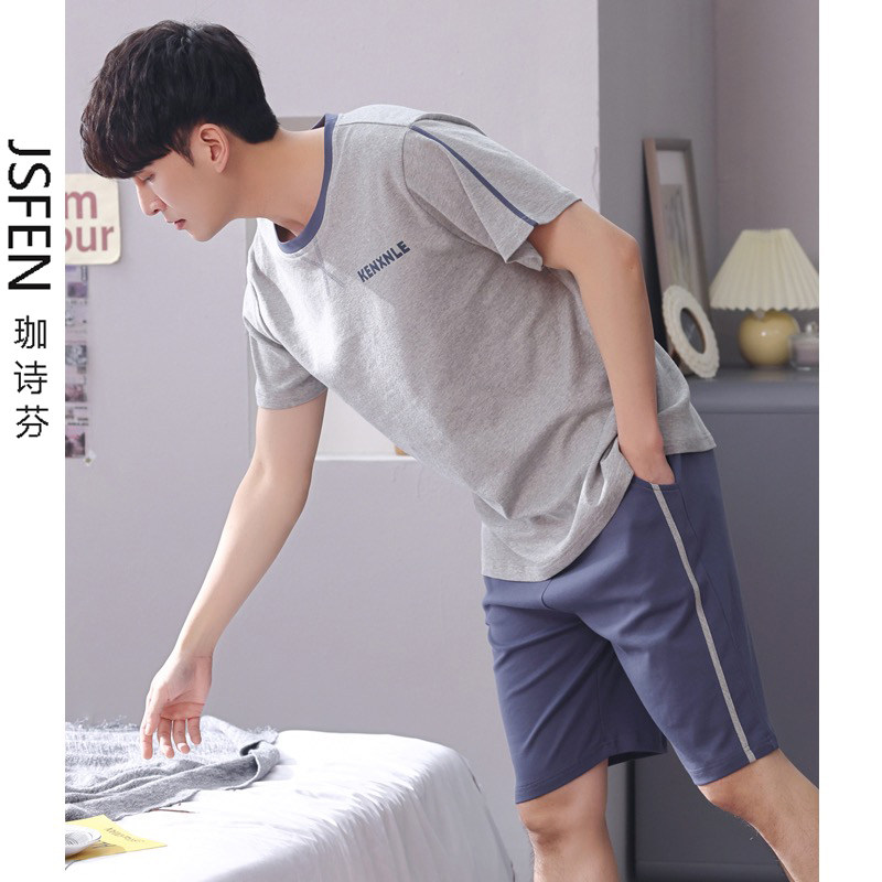 100%纯棉睡衣男士夏季短袖夏天可外穿休闲宽松薄款全棉家居服套装