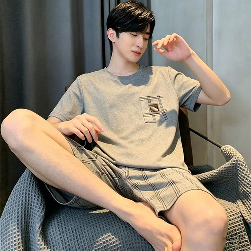 100%纯棉睡衣男士夏季短袖夏天可外穿休闲宽松薄款全棉家居服套装