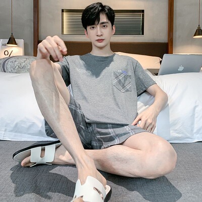 100%纯棉睡衣男士夏季短袖夏天可外穿休闲宽松薄款全棉家居服套装