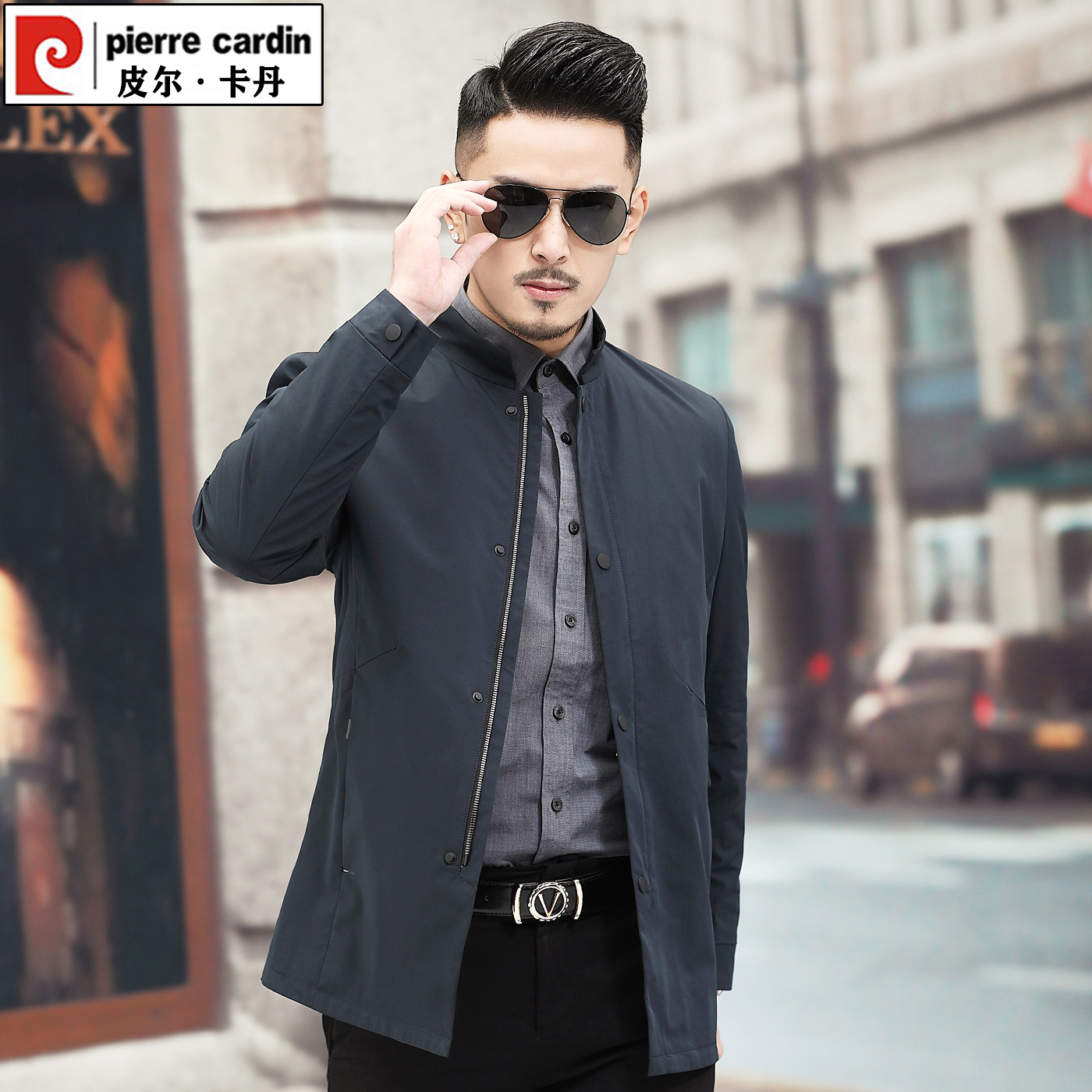 皮尔卡丹立领夹克男2026春秋季商务休闲薄款外套中年男装茄克上衣