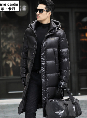皮尔卡丹冬季男士羽绒服长款外套休闲时尚连帽加厚保暖青年男羽绒