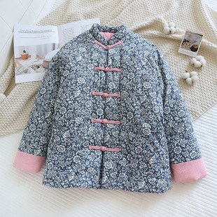 冬季纯棉花手工女士棉衣加厚保暖棉服中式传统妈妈装盘扣碎花棉袄