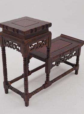 金匠大作红木工艺品摆件玉石底座红酸枝花架多宝架博古架高低台底