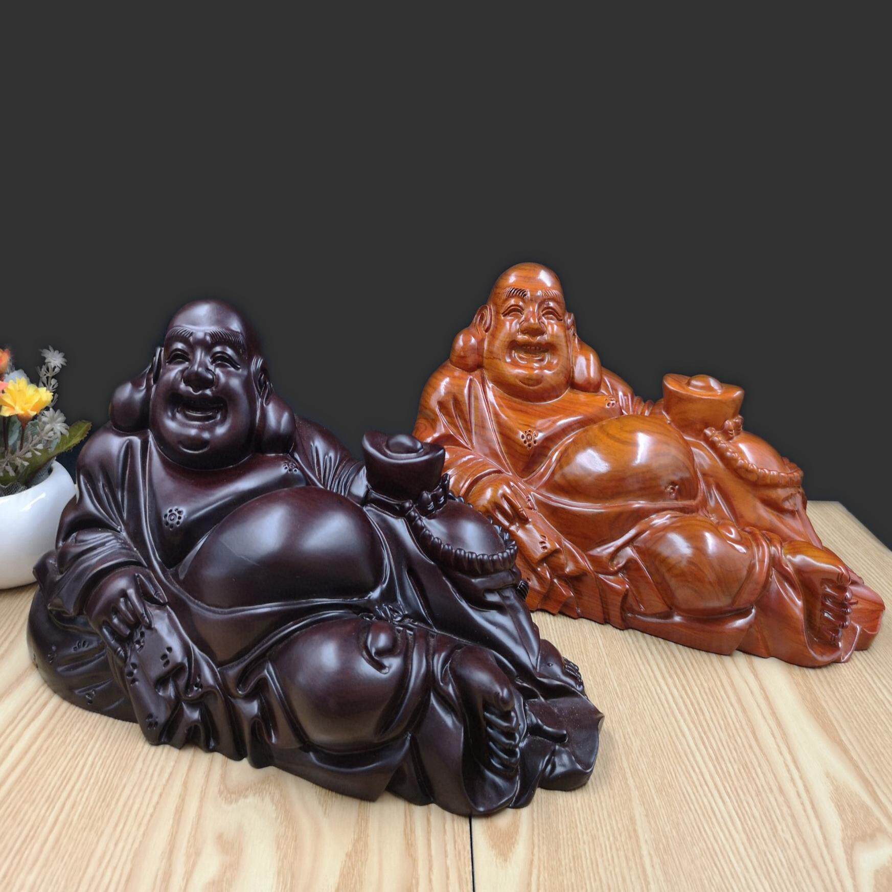 金匠大作卧佛笑口常开弥勒佛像黑檀木雕创意家居手工艺品客厅装饰