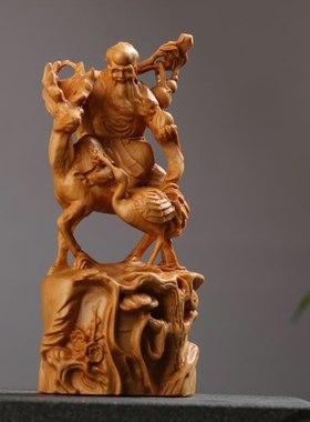 金匠大作崖柏木雕老料骑鹿寿星送礼家居镇宅创意神像玄关摆件带礼