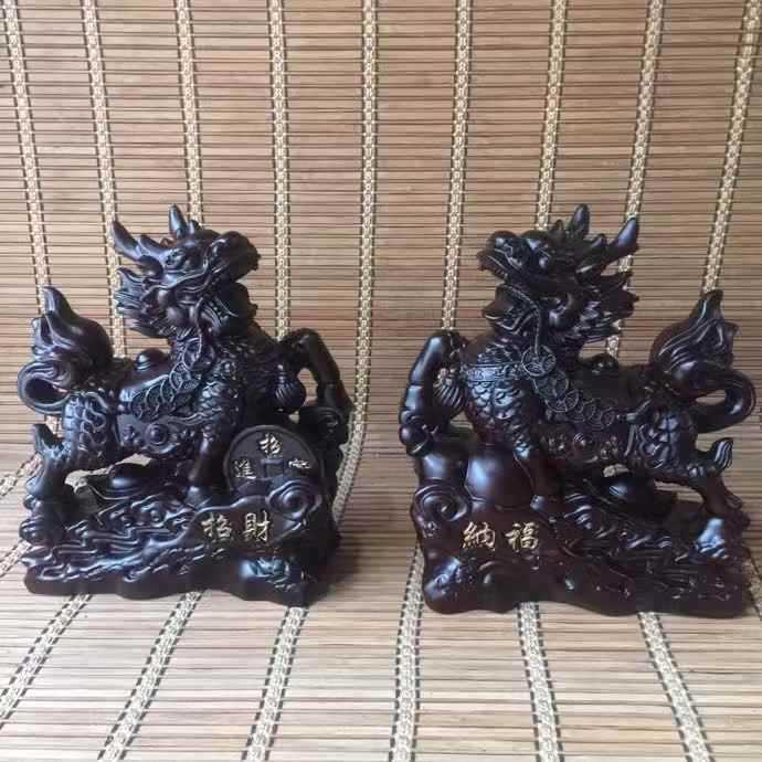 金匠大作黑檀木雕祥云麒麟摆件一对家用家居玄关桌面装饰品开业送