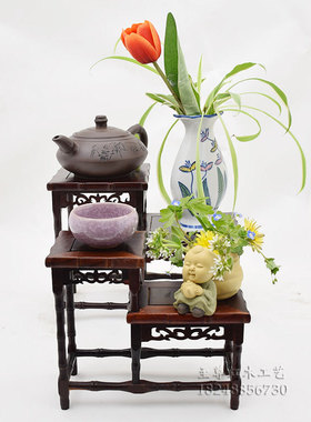 金匠大作红酸枝实木玉石底座小花架多宝架博古架古文玩花瓶摆件底