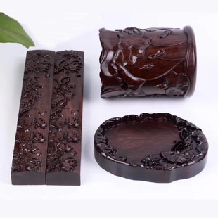 金匠大作直销黑檀文房四宝书法用品套装笔筒镇尺砚台笔架锦盒包装