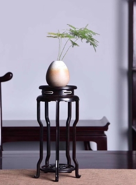 金匠大作红木紫光檀嵌骨明式工档圆形花几盆景香炉铜器摆件高脚盆